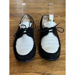 MANOLO BLAHNIK Black White Leather Lace Up Loafer Shoes  Women's Size EU 37
